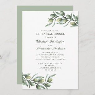 Invitación Aceitunas. Cena de ensayo italiana. Botánico de ve
