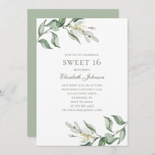 Invitación Aceitunas. Flores Dulces 16. Verano 16° cumpleaños