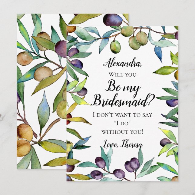 Invitación Aceitunas saladas La acuarela toscana es mi dama d (Anverso / Reverso)