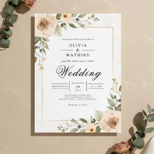 Invitación Acento de boda con follaje de melocotón suave