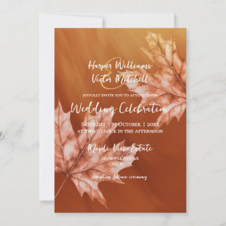 Invitación acento de hojas de arce naranja quemadas todo en u