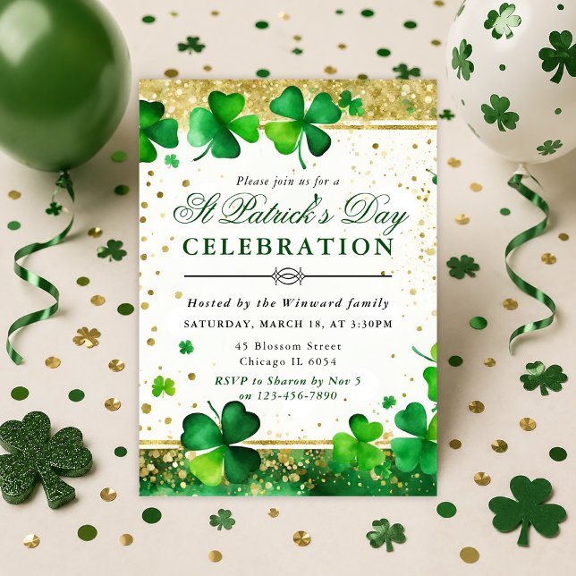 Invitación Acentos de brillo y tréboles Día de San Patricio (Subido por el creador)