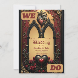 Invitación Acentos dorados, rosas rojas y un corazón: