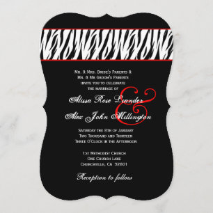 Invitación Acentos rojos de la cebra blanca negra que casan