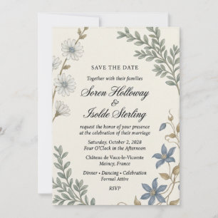 Invitación Achicoria blanca, Clemátide azul, Follaje botánico
