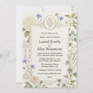 Invitación Acianos, Hortensias, Rosas Neutras, Manzanilla,