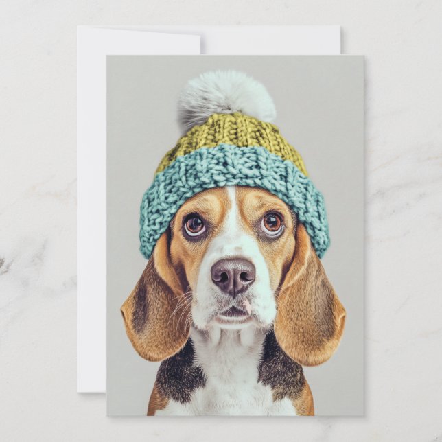 Invitación Acogedor beagle en un Gorra de invierno (Anverso)