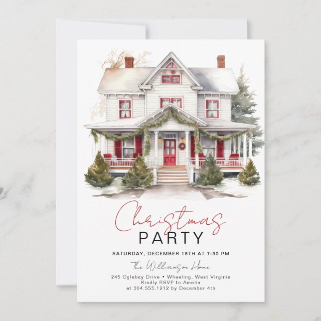 Invitación Acogedor Fiesta de Navidades caseros de Winter Far (Anverso)