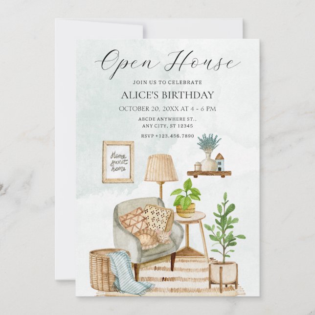 Invitación Acogedor interior hogareño con plantas (Anverso)