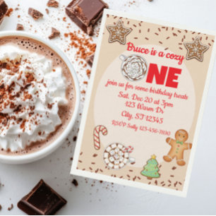 Invitación Acogedor Uno, cumpleaños de invierno de chocolate