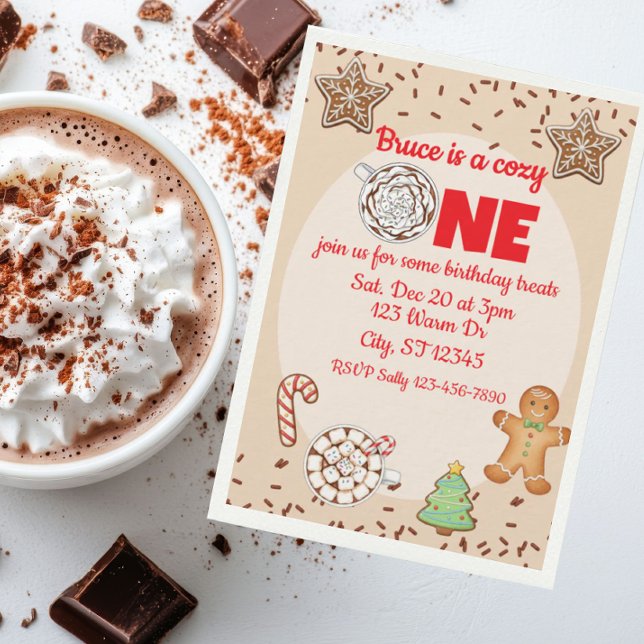 Invitación Acogedor Uno, cumpleaños de invierno de chocolate  (Subido por el creador)