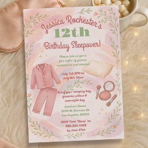 Invitación Acogedora fiesta de cumpleaños de Pajama estética 