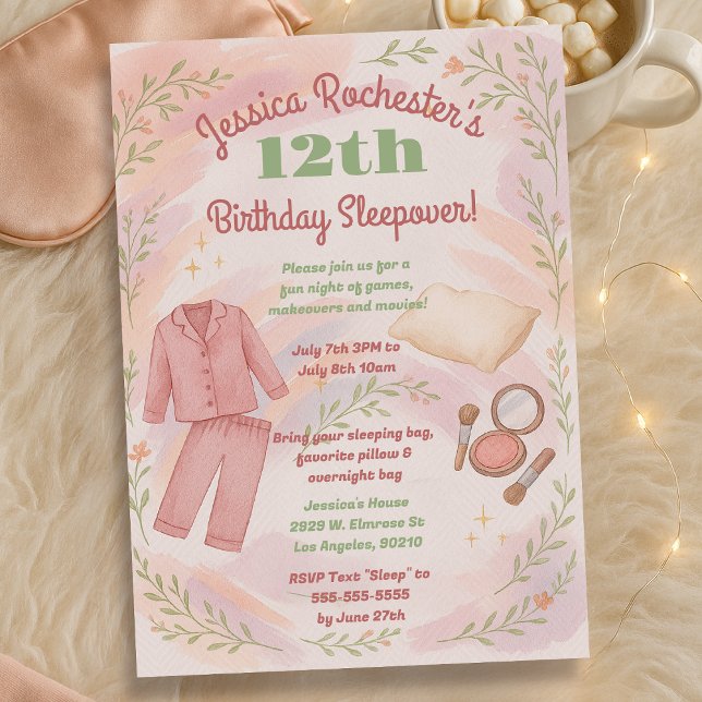 Invitación Acogedora fiesta de cumpleaños de Pajama estética  (Subido por el creador)