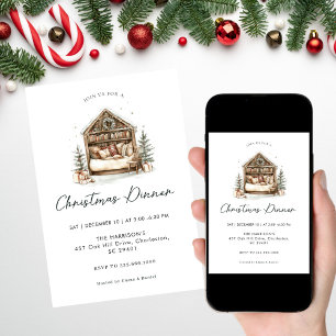 Invitación Acogedores Navidades de la cena en acuarela