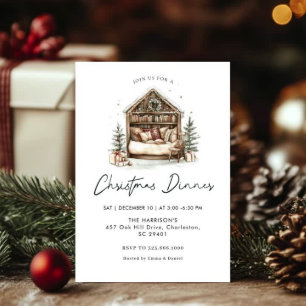 Invitación Acogedores Navidades de la cena en acuarela