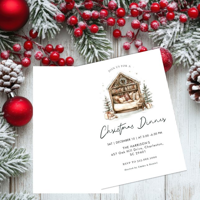 Invitación Acogedores Navidades de la cena en acuarela (Subido por el creador)
