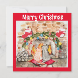 Invitación Acogedores Navidades mantel con perro y gato