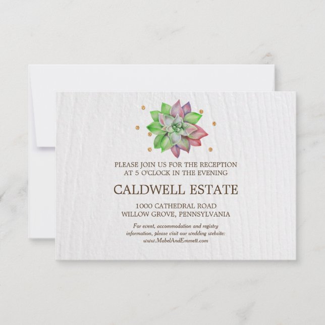 Invitación Acogida De Boda Rústica Floral Suculenta Insertar (Anverso)