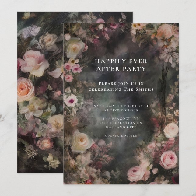 Invitación Acogida de bodas florales románticas morales oscur (Anverso / Reverso)