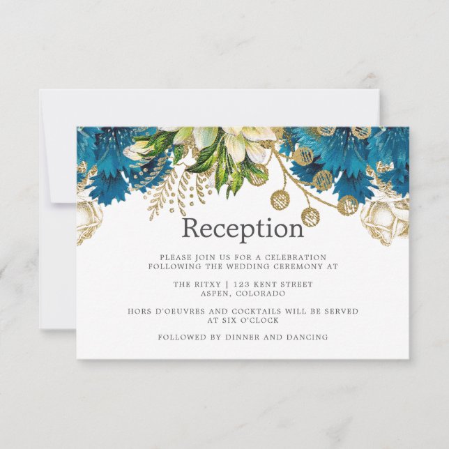 Invitación Acogida de bodas turquesa y dorada (Anverso)