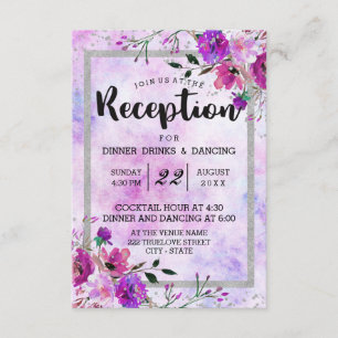 Invitación Acogida de matrimonio de marco morado floral y pla