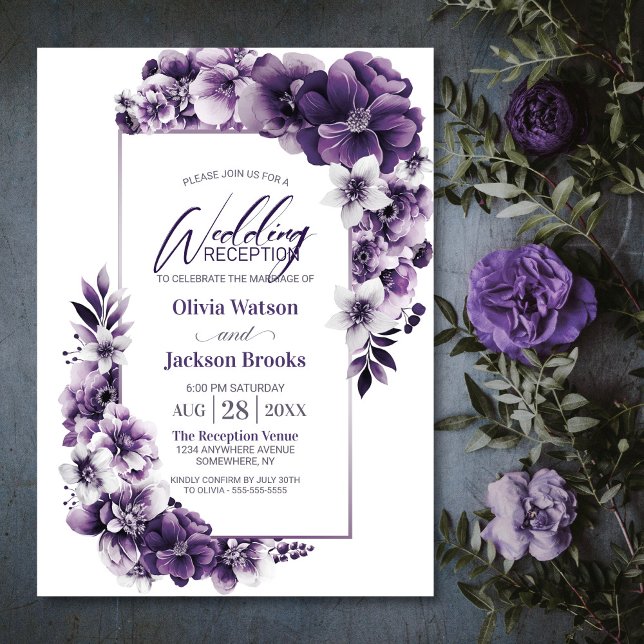 Invitación Acogida Rustic Purple Floral Wedding (Subido por el creador)
