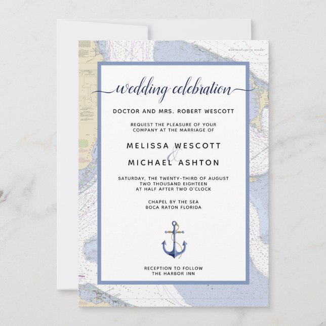 Invitación Acontecimiento/Boda Náutico Tradicional | Bahamas (Anverso)