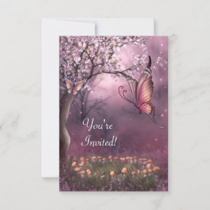 Invitación Acontecimiento de mariposa en el jardín con flores