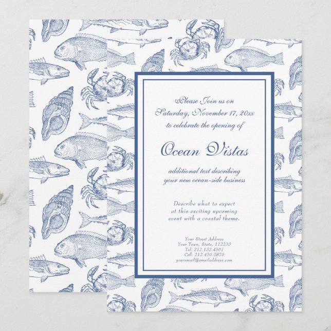 Invitación Acontecimiento elegante de la costa de pescado azu (Anverso / Reverso)