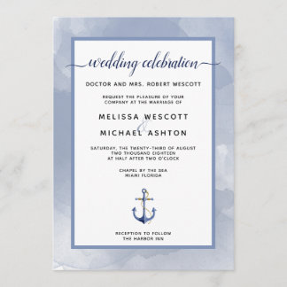 Invitación Acontecimiento o Boda náutico de color azul coster