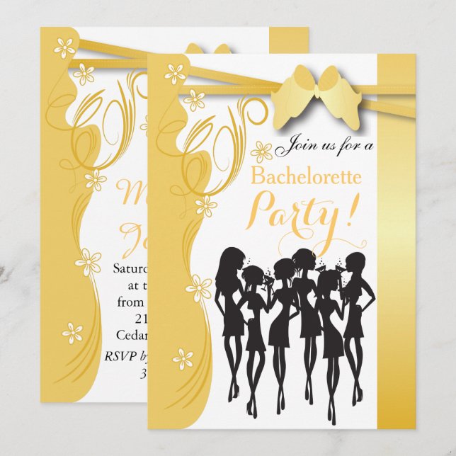 Invitación Acontecimientos del Chica del Fiesta amarillo dora (Anverso / Reverso)