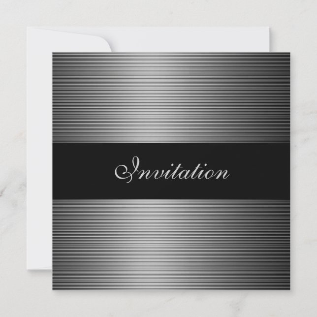 Invitación Acontecimientos Elegantes Rayas Gris Plata Negro (Anverso)