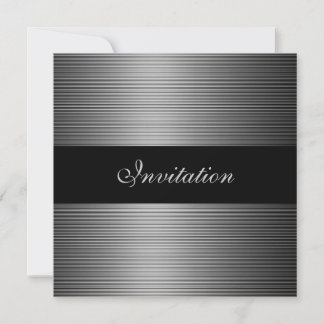 Invitación Acontecimientos Elegantes Rayas Gris Plata Negro