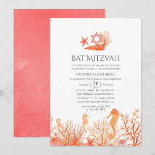Invitación Acorarela Coral Vivo Bajo el Mar Bat Mitzvah