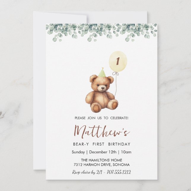 Invitación Acorde con la vegetación CUALQUIER cumpleaños DE E (Anverso)