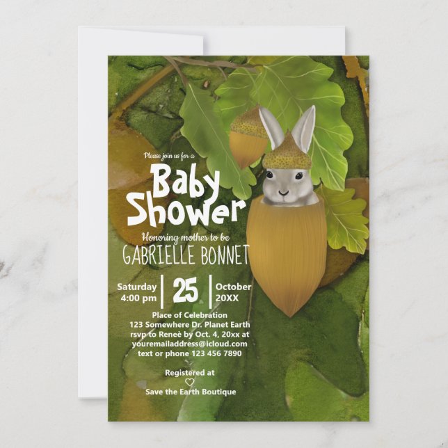 Invitación Acorn Baby Bunny | Árbol de maíz (Anverso)