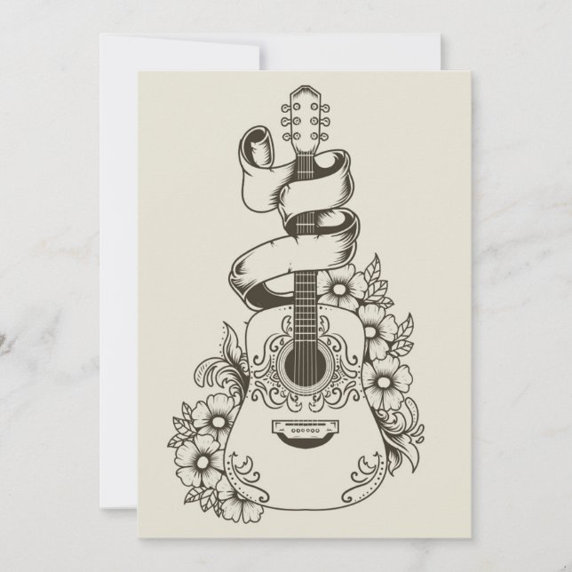 Invitación Acoustic Guitar With Flower Ornament (Anverso)
