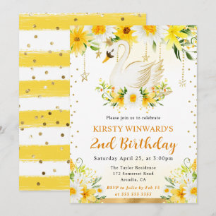 Invitación Acrarela Margaritas Amarillas Flores Cumpleaños Ci