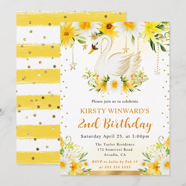 Invitación Acrarela Margaritas Amarillas Flores Cumpleaños Ci (Anverso / Reverso)