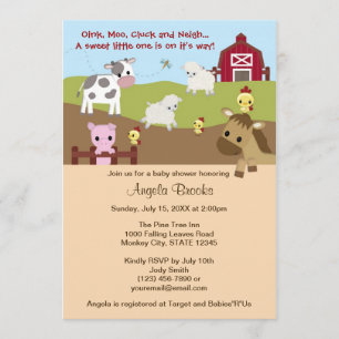 Invitación Acres animales de animal del campo Baby Shower AAK