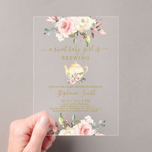 Invitación acrílica a Baby Shower Fiesta de té (Insitu (portátil))