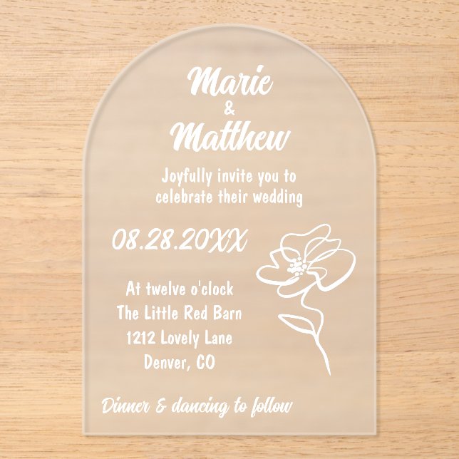 Invitación acrílica a Boda floral clásico y modern (Anverso)