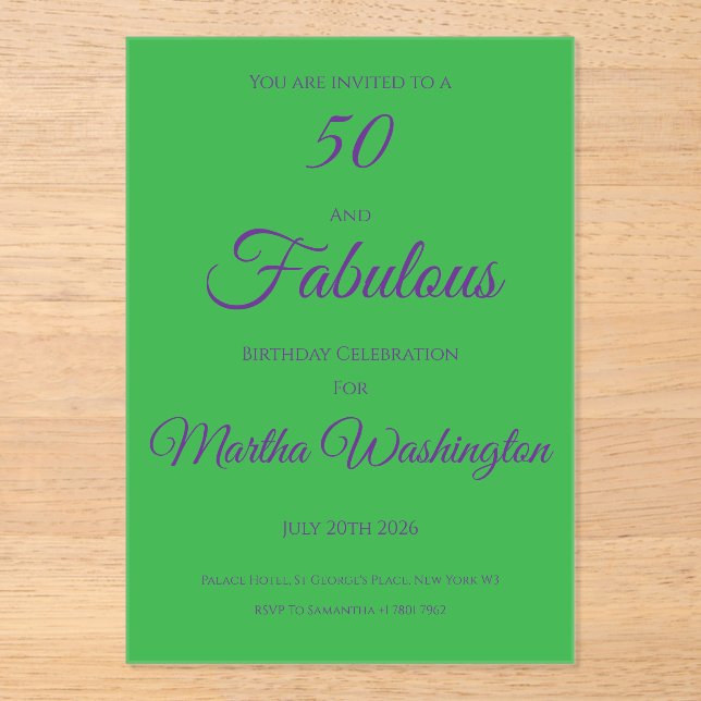 Invitación Acrílica a una Fiesta de Cumpleaños 50 (Anverso)