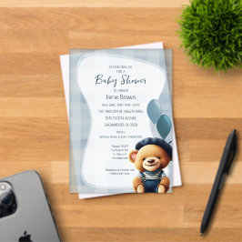 Invitación acrílica azul de Bear Jean Baby Shower