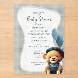 Invitación acrílica azul de Bear Jean Baby Shower