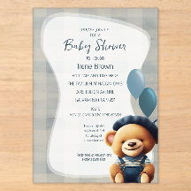 Invitación Acrílica Azul para Baby Shower de Osito