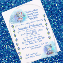 Invitación acrílica Baby Shower Blueberry Gnomes