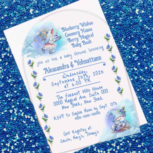 Invitación acrílica Baby Shower Blueberry Gnomes (Subido por el creador)