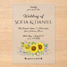 Invitación acrílica boda de la acuarela de girasol