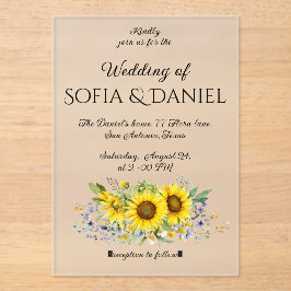 Invitación acrílica boda de la acuarela de girasol